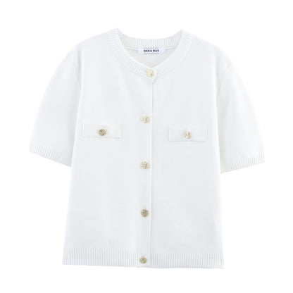 2025 Spring And Summer New Women's Short Sleeved Simple Fashion Style Knitted Cardigan Coat