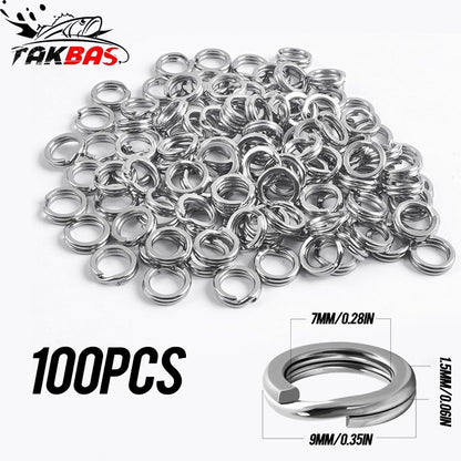 100PCS Anéis Divididos de Pesca Aço Inoxidável Isca Anéis Lisos Anéis Divididos Híbridos para Iscas de Pesca Anéis Sólidos de Pressão Água Salgada