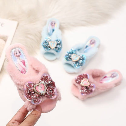 Chinelos de Algodão Fofos da Elsa da Disney para Estudantes Criativos Kawaii Meninas Outono/Inverno Princesa Sem Dedos Chinelos de Casa Presente