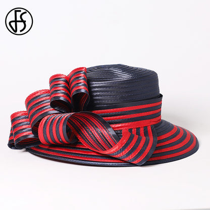 FS Satin Cloth Kentucky Derby Hats For Women Ladies Stripe Formal Tea Party Dress Wedding Bridal Elegant Church Cap Bowler Hat