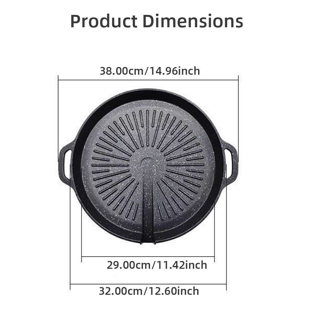 KOSUN Non-stick Barbecue Pan Stone Coated Cast Aluminum Korean Grill Pan Guipan Pot with Pour Mouth for Gas and Induction Stove