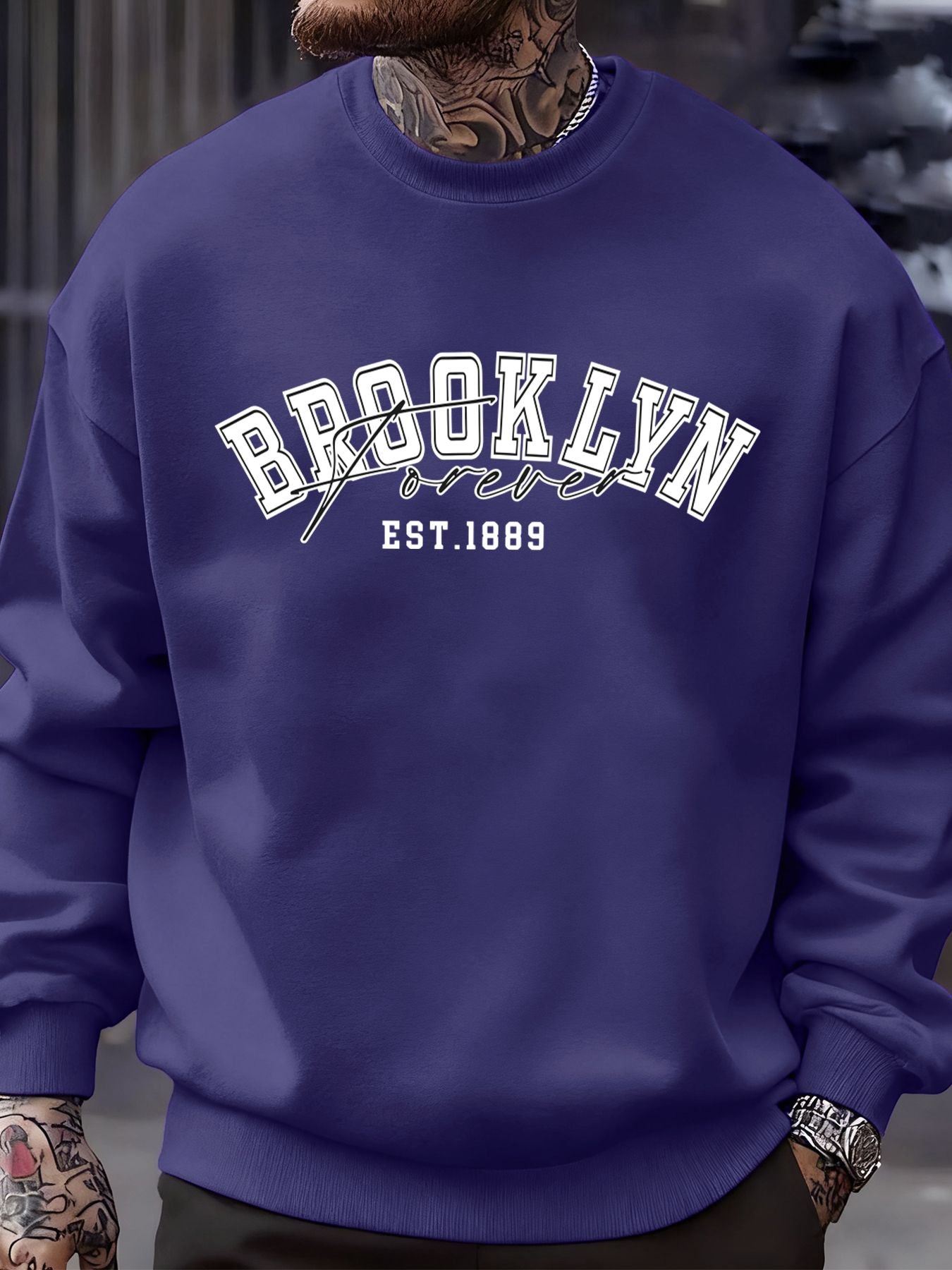 Brooklyn Forever Letter Design Men Sweatshirt Fleece Soft Clothes Trendy Loose All-Match Streetwear Crewneck Fashions Pullover