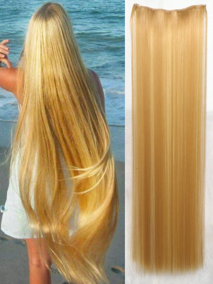 Aosiwig Sintético Super Longo Liso 100cm 5 Presilhas Extensão de Cabelo Natural Preto Loiro Aplique Postiço para Mulheres