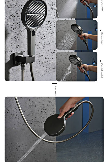 Luxury gun gray brass shower system with LED digital display design Wall mounted constant temperature 3-function bathroom faucet