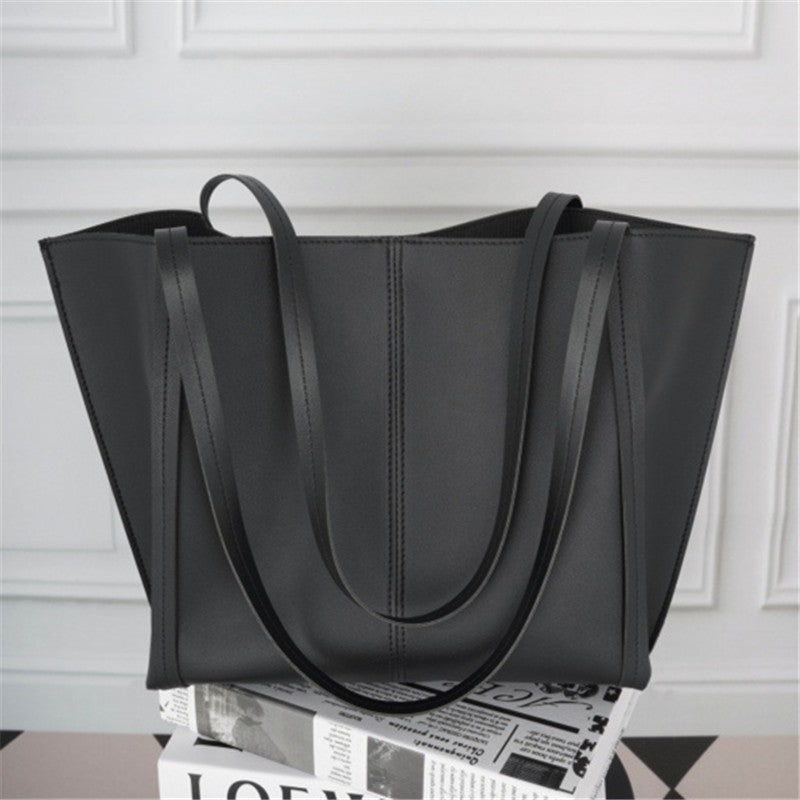 Women's Large Capacity Lightweight Tote Bag Elegant Black Synthetic Shoulder Bag, Spacious Work Travel Handbag for Everyday Use