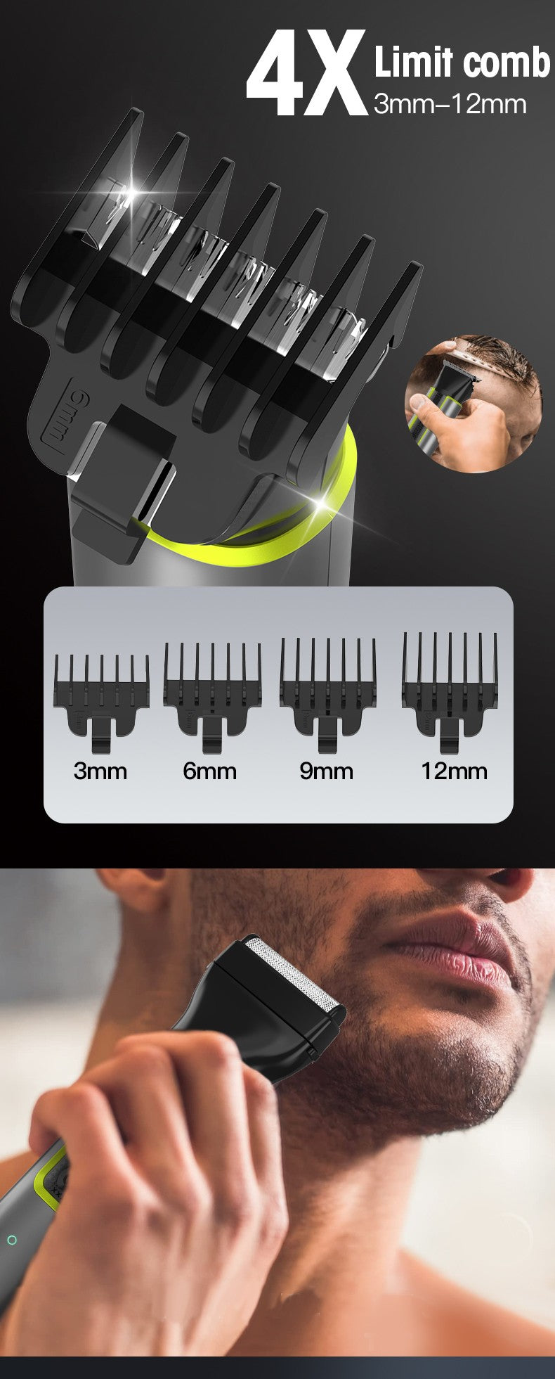 IRUIBEAUTY 4-in-1 Hair Trimmer Electric Hair Clipper IPX5 Waterproof Hair Cutting Machine Adjustable Shaver Nose Trimmer for Men