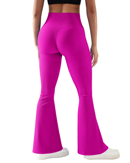 Women Ribbed Crossover Flare Leggings V Waist Slim Fit Yoga Pants with Pockets Workout Fitness Yoga Pants Flared Pants Female
