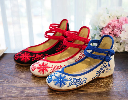 Veowalk Sunflower Embroidered Women Canvas Ballet Flats Ankle Strap Ladies Casual Cotton Chinese Embroidery Ballerina Shoes