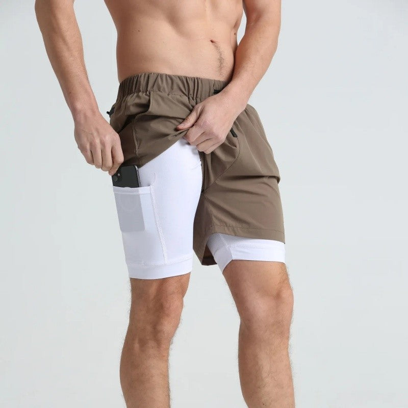 Men's sports double-deck shorts Fitness Quick Dry Training Shorts Casual 2 In 1 Multi-pocket sweatpants Men Gyms Running shorts