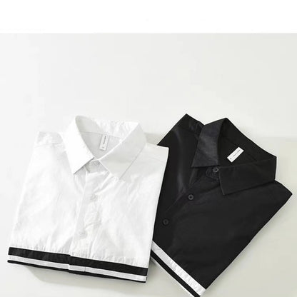 Polo Neck Contrast Patchwork Korean Blouse Men's Spring Autumn New Long Sleeve Loose Casual Shirt Tops Fashion Trend Men Clothes