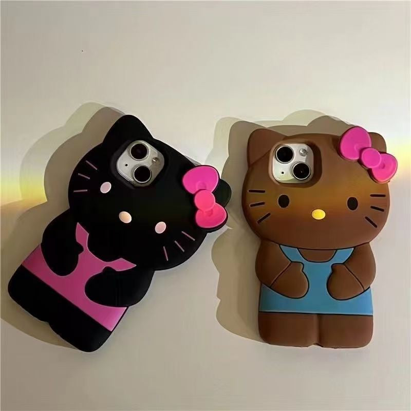 Capa de Silicone 3D Gato com Laço para iPhone 17 Pro Max 16 15 14 Plus 13 Mini 12 11 7 8 4 4S 5 5S X XR SE
