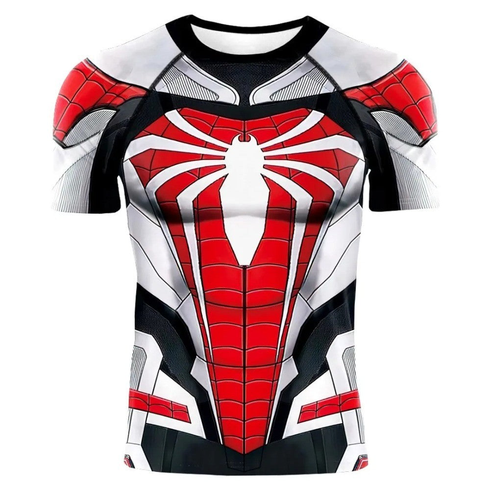 2025 summer new men's compression T-shirt Spider role play short sleeve T-shirt elastic superhero top fitness activewear