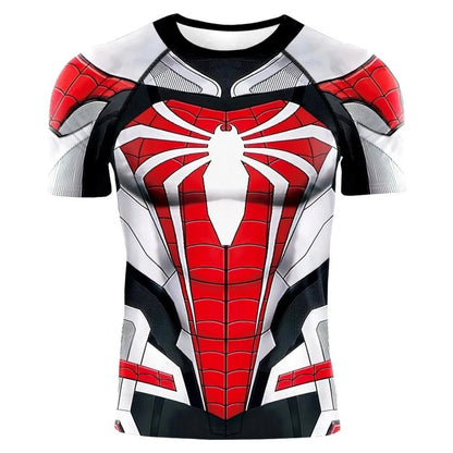 2025 summer new men's compression T-shirt Spider role play short sleeve T-shirt elastic superhero top fitness activewear
