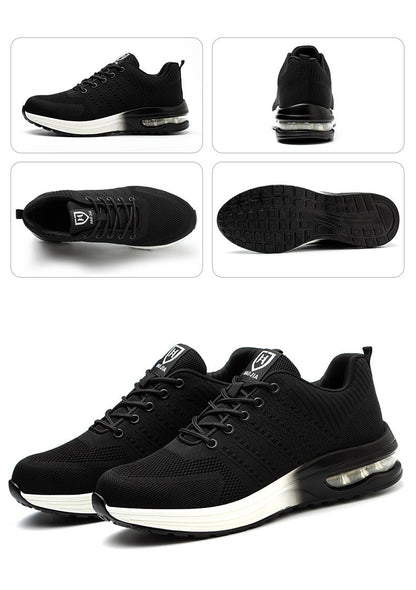 Sapatos de segurança leves para mulheres e homens, tênis de trabalho com amortecimento de ar, sapatos com bico de aço, botas de segurança para construção, sapatos de trabalho anti-impacto.