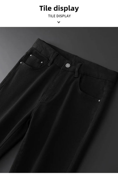 BlackJeans2024 Nova Coleção Outono/Inverno Marca da Moda Casual Slim Fit Elástica Estilo Europeu Calça Comprida Masculina Estampa Fashion