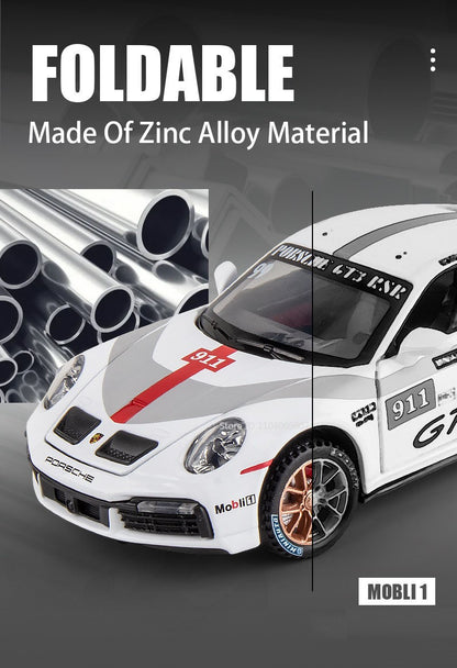 1:32 911 GT3 RSR Miniature Sports Car Model Toys Alloy Diecast Vehicles 4 Doors Opened Pull Back Sound Light Supercar Boys Gifts
