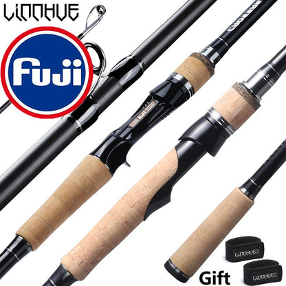 Vara de Pesca LINNHUE TS Fuji Guide Lure Rod 1.68-2.7m 2/3 Seções Fibra de Carbono Leve Vara de Spinning Vara de Baitcasting Haste de Presente Capa de Vara