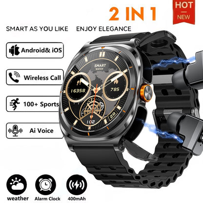 Chamada Bluetooth IP68 à Prova D'Água 2025 Novo Smartwatch 2 em 1 Atualizado com Fones de Ouvido Bluetooth TWS Para Homens e Mulheres Smartwatch Esportivo