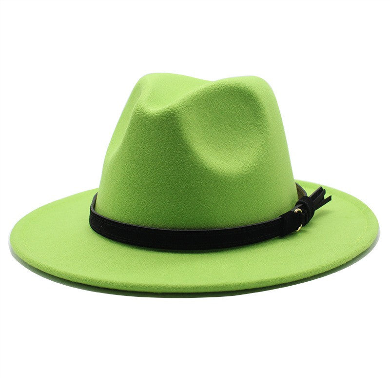 Gangster Trilby Felt Fedora Hat European American Wide Brim Top Jazz Caps Women Men Wool White Wedding Hat 56-58-61CM