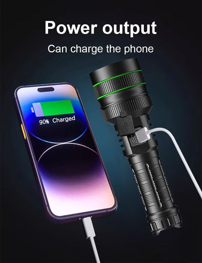 20000000LM Most Powerful LED Flashlight Rechargeable Type-c Flashlight Long Range 2000M Tactical Torch Light For Fishing Hunting