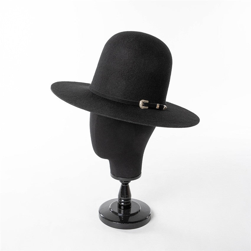 202409-HH2103B ins elegante chapéu de feltro de inverno de lã com coroa alta e cinto 58cm de circunferência modelo desfile chapéu de sol masculino feminino para lazer
