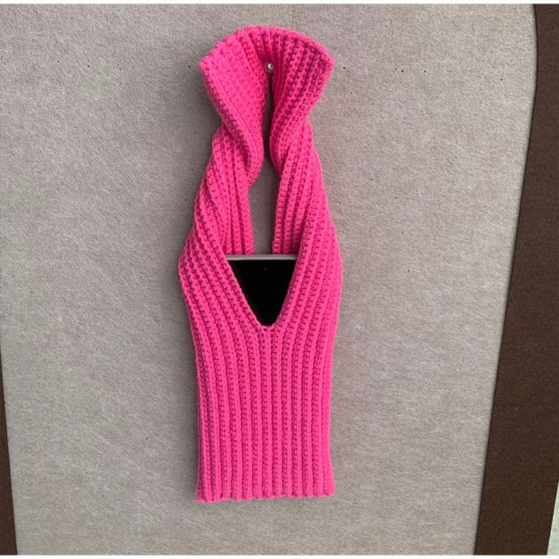 Knitted Phone Bag Scarf Style Unisex Crossbody Shoulder Phone Pouch Colorful Portable Slim Pocket Casual Phone Storage Accessory