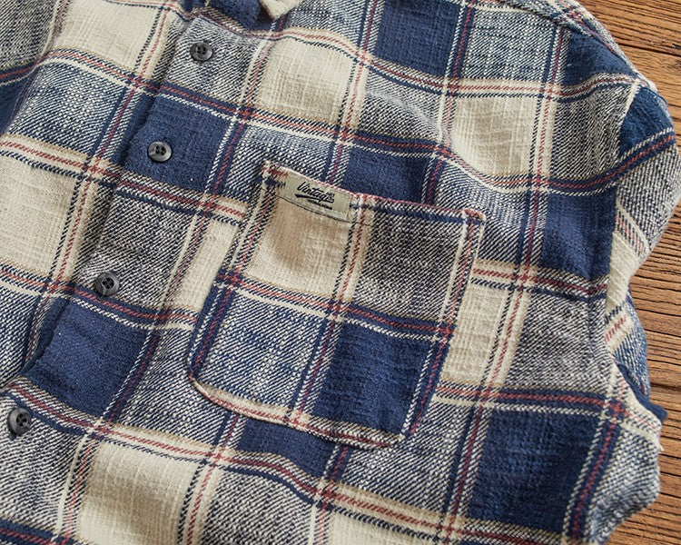 Classic vintage plaid long-sleeved shirt for men autumn and winter British leisure winter heavy cargo shirt for men