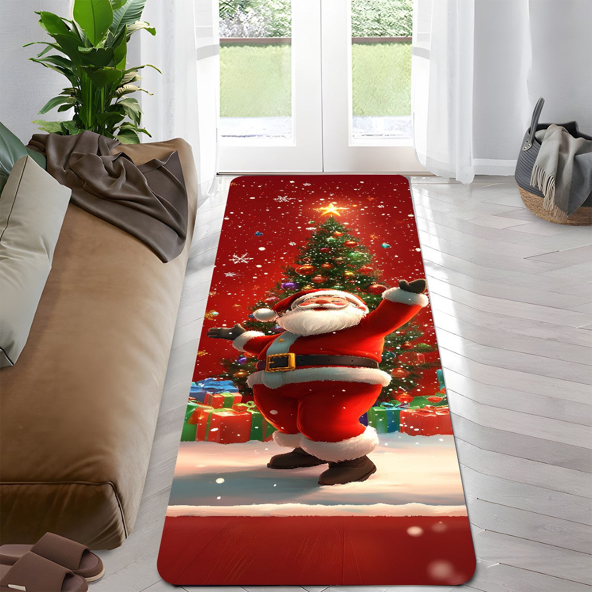 VIKAMA Christmas Carpet Festive Red Kitchen Rug Doormat Welcome Mat Runner Rug Winter Rug For Bedroom Warm Carpet For Live Room