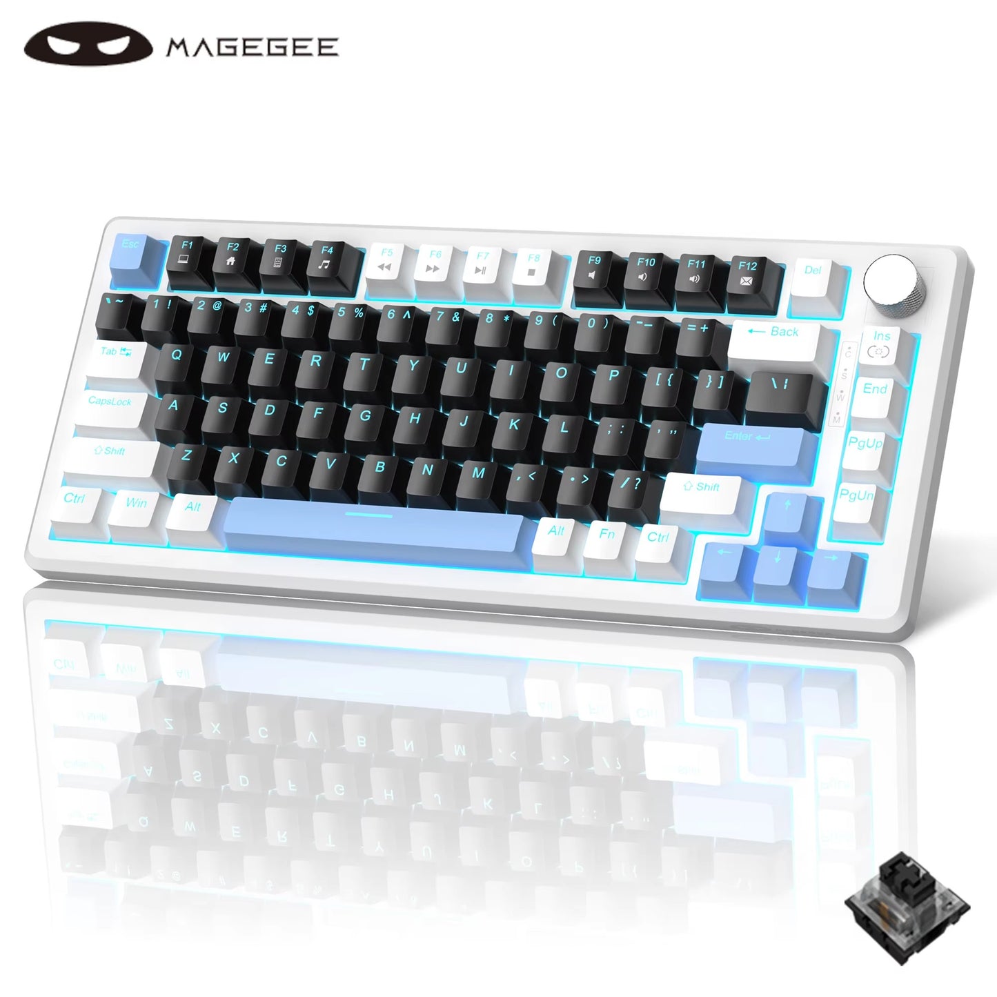 Teclado Mecânico Gamer MageGee 75% com Knob, Teclado Gamer com Fio Retroiluminado Azul Switch Vermelho/Amarelo para PC Windows