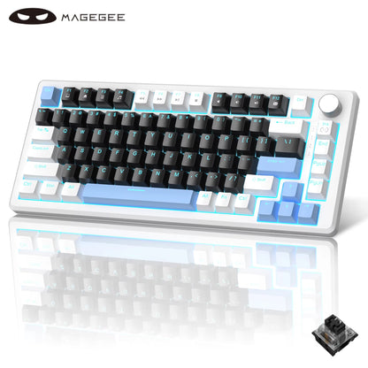 Teclado Mecânico Gamer MageGee 75% com Knob, Teclado Gamer com Fio Retroiluminado Azul Switch Vermelho/Amarelo para PC Windows