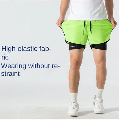 Men's two-piece sports shorts quick drying running fitness gym sports basketball shorts with lining