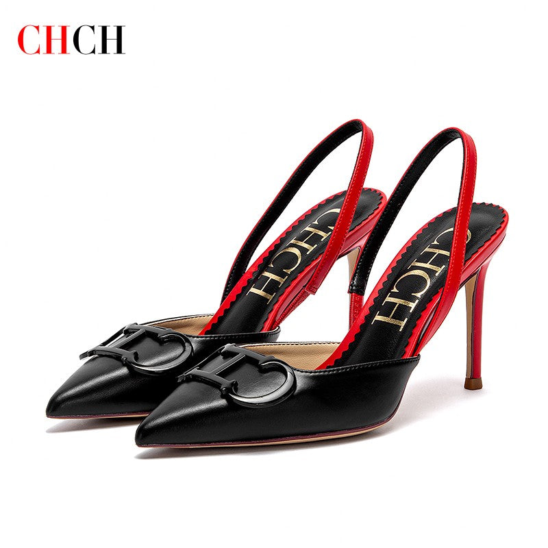 CHCH Salto Alto Feminino 2025 Ponta Fina Destiny Bico Fechado Salto com Tiras Sapatos de Festa Casamento Sexy 9cm