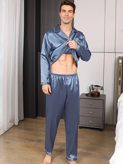 Men Pajamas Set Winter Sleepwear For Man Shirt Long Sleeve Pyjama Male Autumn Satin Sleeping Home Night Wear Big Size Loungewear