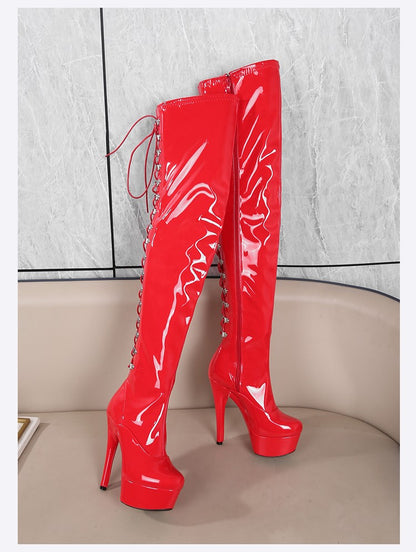 New Black Pole Dancing Long Shoes Night Club Party Queen Boots Over the Knee Boots High Heels Women Boots Sexy Thin Heels Shoes