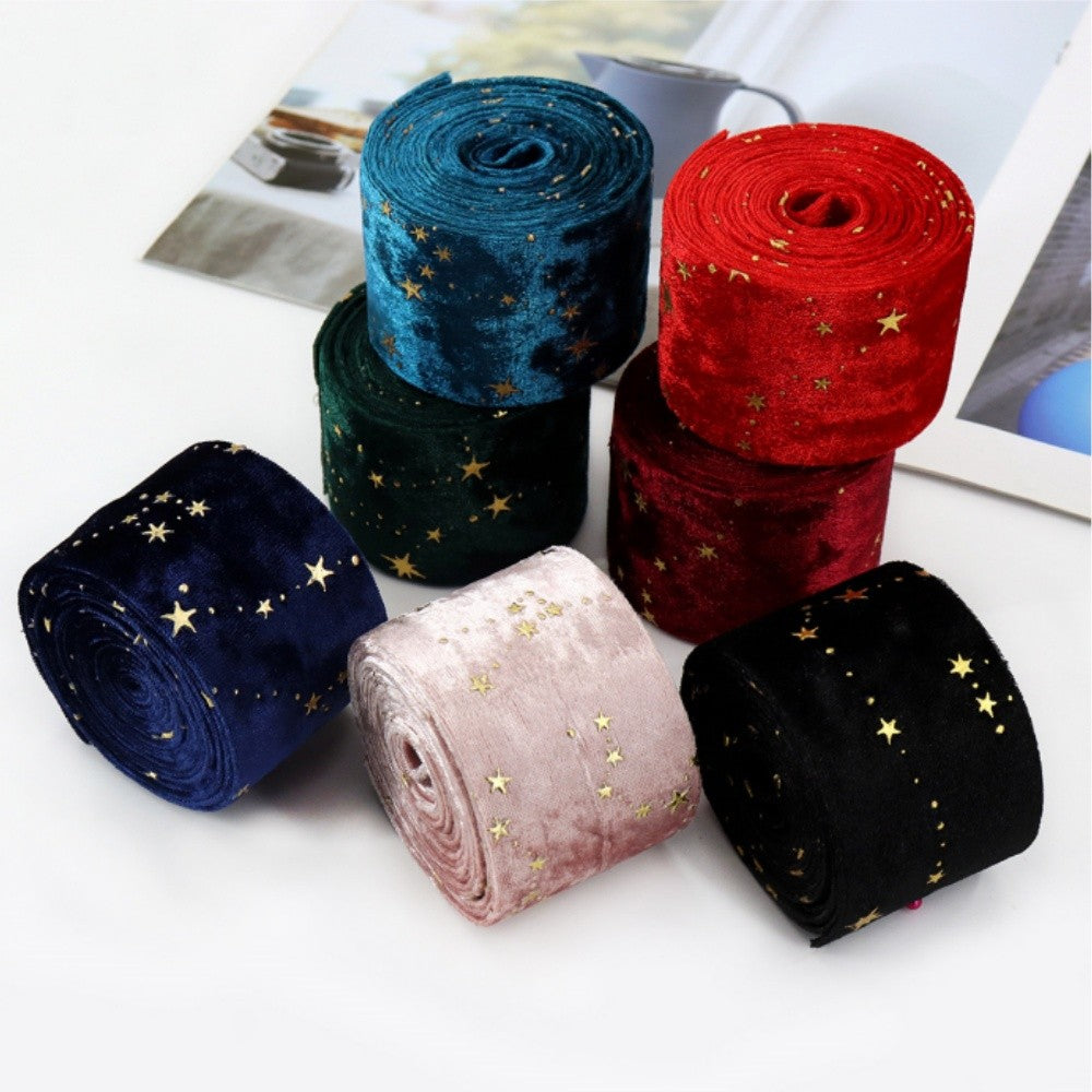 Double-sided Velvet Ribbons Hot Stamping Stars DIY Gift Wrapping Wedding Bouquet Christmas Party Supplies Decor Hair Accessories