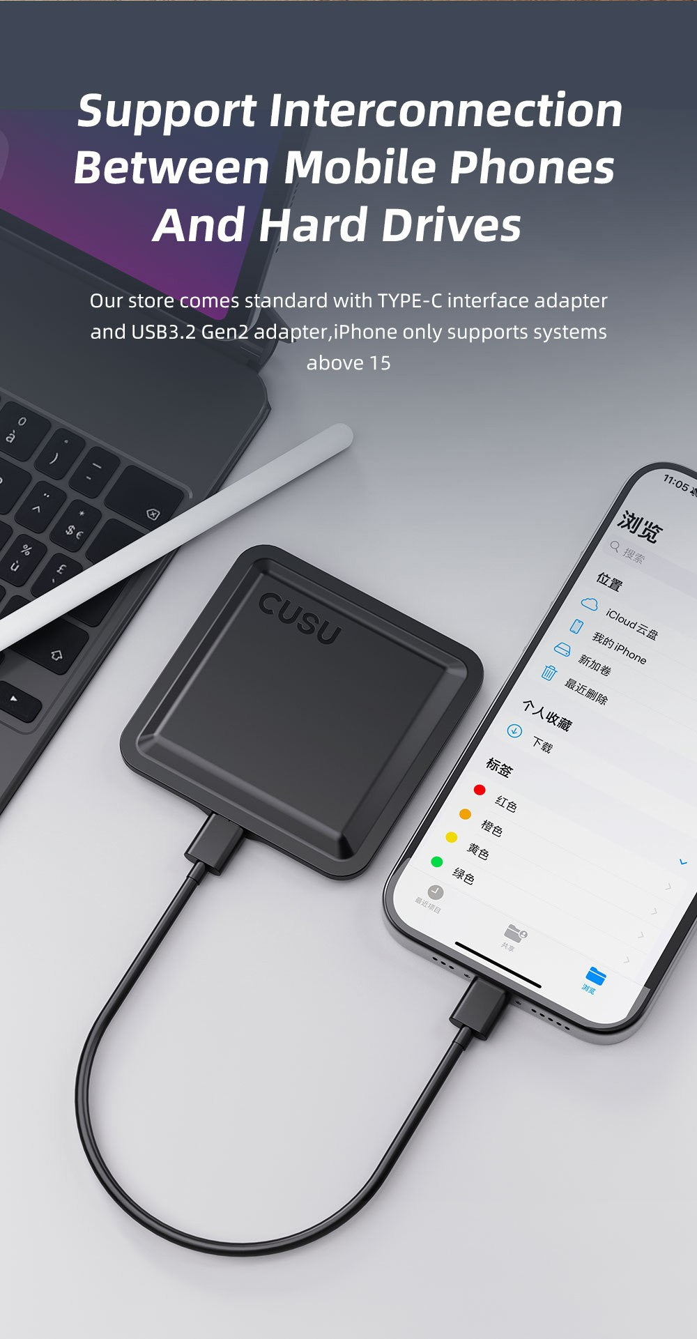 CUSU 1TB External SSD Drive 512GB Portable SSD 256GB 2TB Solid State Drive Type-C for Phone Laptop