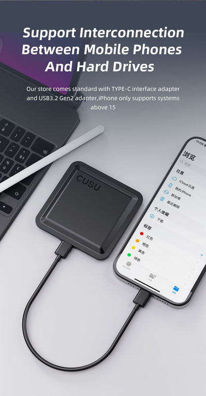 CUSU 1TB External SSD Drive 512GB Portable SSD 256GB 2TB Solid State Drive Type-C for Phone Laptop