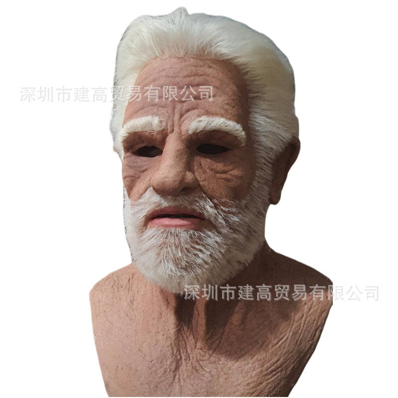 Old Man Mask Full Head Realistic Grandpa Face Wig Scary Elderly Costume For Halloween Party Centerpiece Home Display For Adults