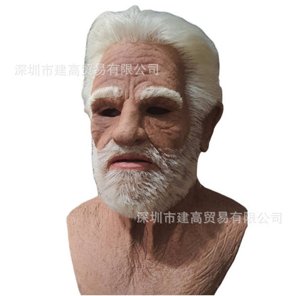 Old Man Mask Full Head Realistic Grandpa Face Wig Scary Elderly Costume For Halloween Party Centerpiece Home Display For Adults