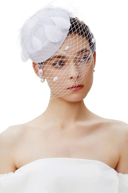 Fascinator Hat Veil Feather Fascinator Hair Clip Tea Party Pillbox Derby Hat Fascinator Bridal Wedding Veil