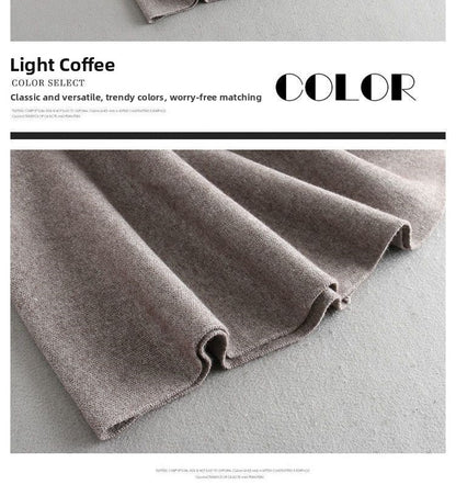 Autumn Winter Women's Mid-Length Knitted Pleated Skirt High Waist A-Line Long Skirt Loose Fuzzy Wool Skirt Double ket