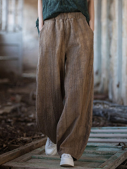 Elegant Women's Cotton Linen Baggy Cargo Pants Vintage Elastic Waist Yoga Trousers Loose Casual Long Wide Leg Oversize Clothes