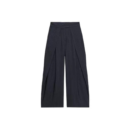 Casual Striped Loose Pants Women High Waist Pleated Straight Long Wide Leg Trousers Female 2025 Fashion Autumn Lady Bottoms