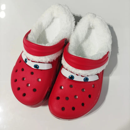 Mcqueen Pixar Desenho Animado Cor Sólida Chinelos de Lã Impermeáveis com Furos Sandálias Anime Periféricos Sapatos Casuais de Outono e Inverno para Adultos