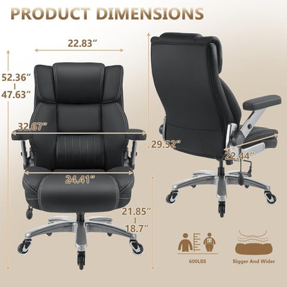 600LBS Breathable Fabric Big and Tall Office Chair with 5D Flip Arms and Pocket Spring Cushion, Ergonomic Heavy Duty Executive