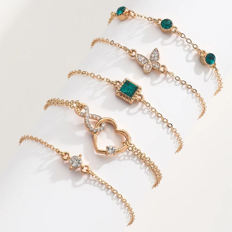 Conjunto de pulseiras de borboleta com strass 5 peças/conjunto para mulheres moda coreana designer ajustável pulseira de contas joias de luxo originais