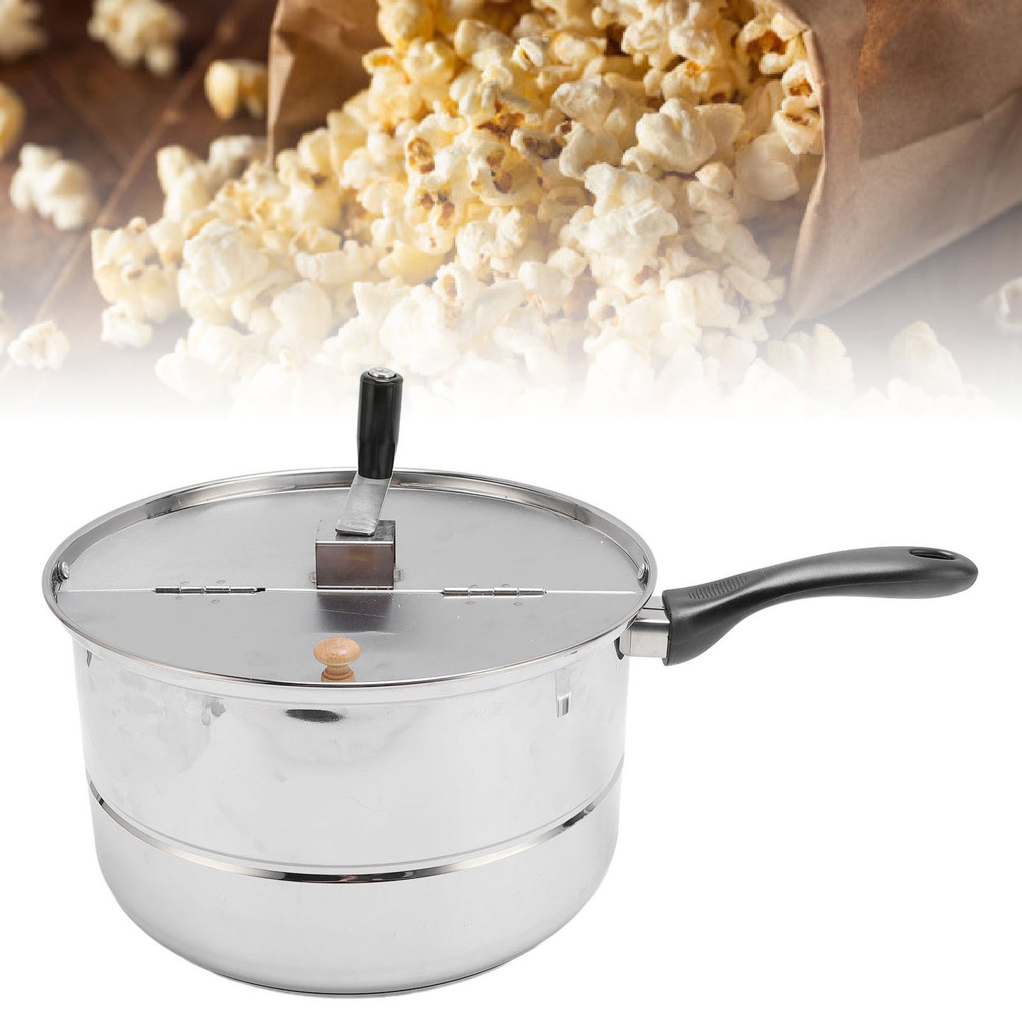 Stovetop Popcorn Maker Stainless Steel Popcorn Popper with Hand Crank Popcorn Pot for Gas Electric Heating