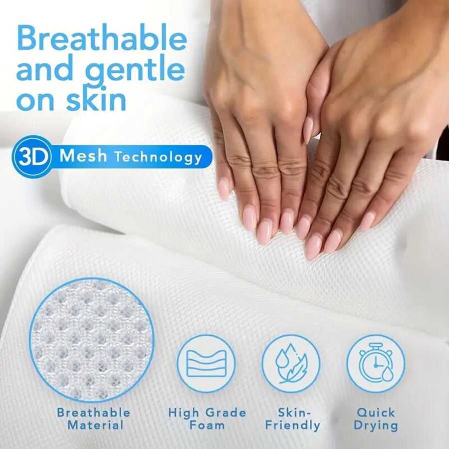 1 spa bathtub pillow with anti slip suction cups for neck and back support, bathtub/bathroom accessory