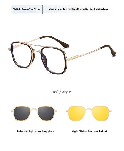 COHK Metal 3 In 1 New Style Folding Magnet Clip On Glasses Frame Trend Polarized Sunglasses Men Optical Computer Eyewear UV400