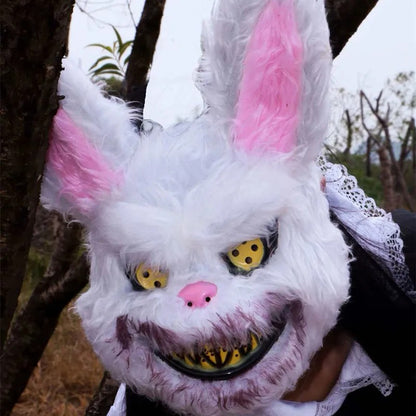 ? Halloween Party Cosplay Scary Bloody Bear Rabbit Mask Make-up Animal Plush Face Mask Props Headcover Masquerade Carnival Mask